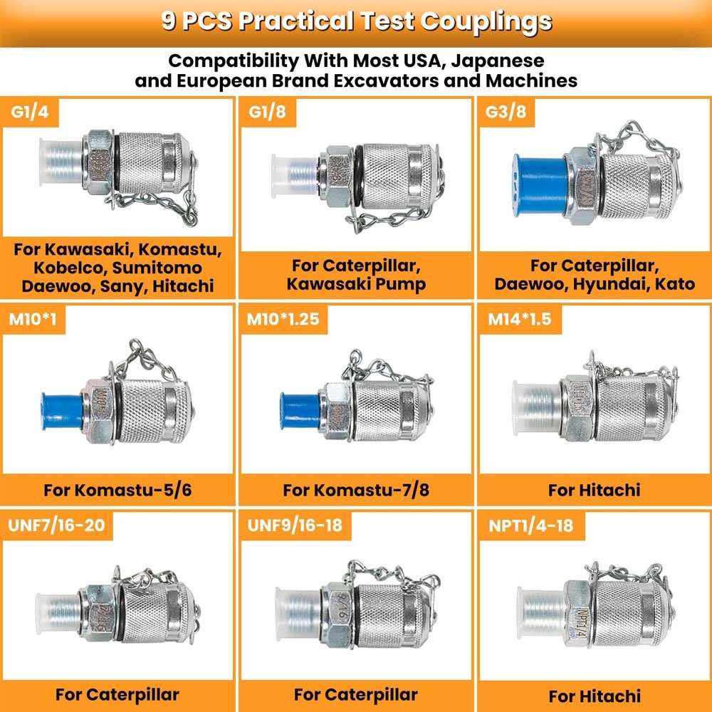 70M Digital Hydraulic Pressure Test Kit-2 Gauge 11 Coupling 2 Hose for Excavator