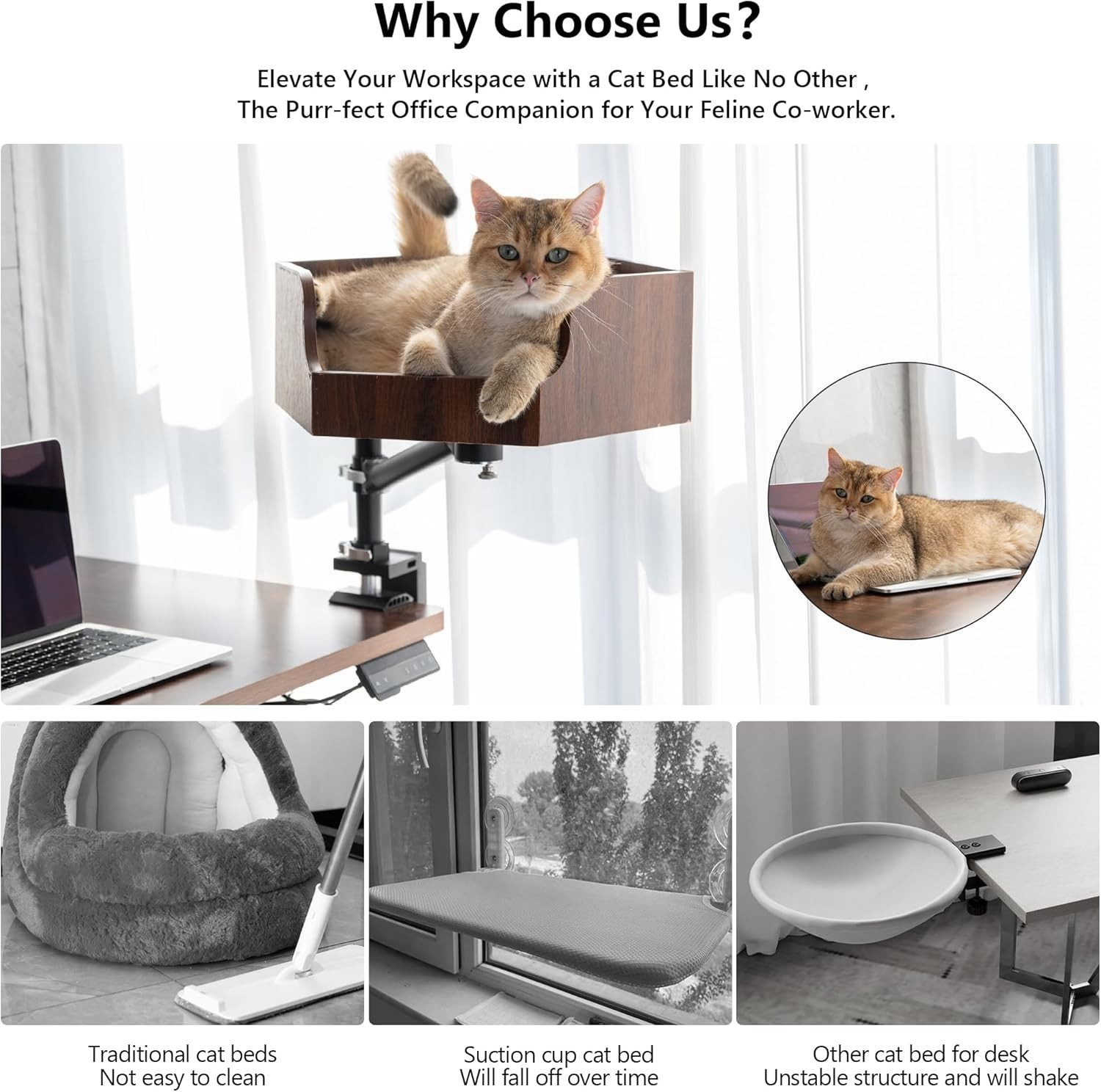 Cat Desk Bed Height Adjustable Cat Bed for Indoor Cat Elevated Desk Cat Bed