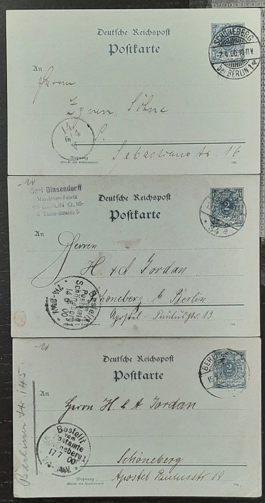 y(GER-861) GERMANY 1900 REICHPOST 2pf postal postcard used (3) different cards
