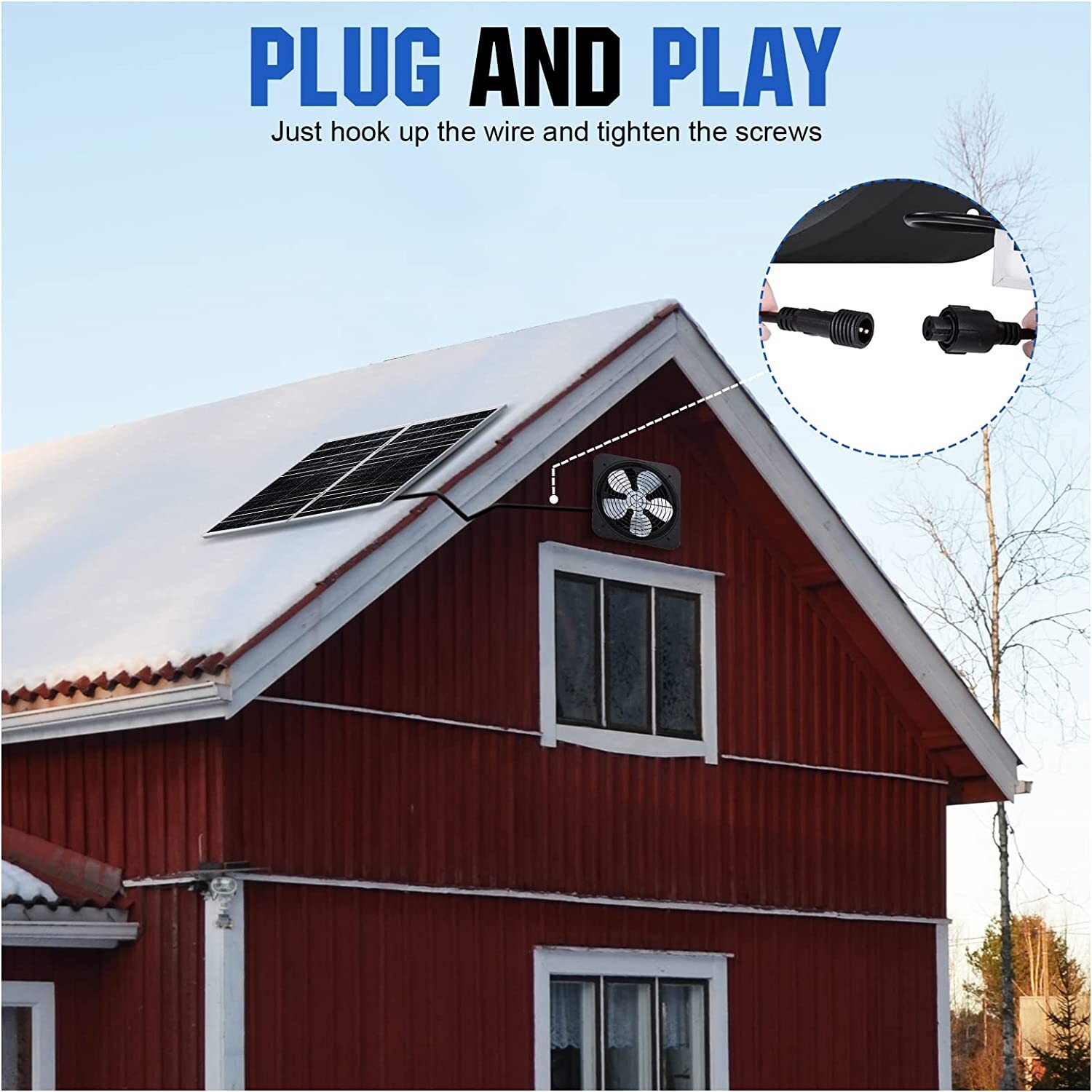 25W Solar Powered Attic Ventilator Gable Roof Vent Fan with 30W Foldable Solar