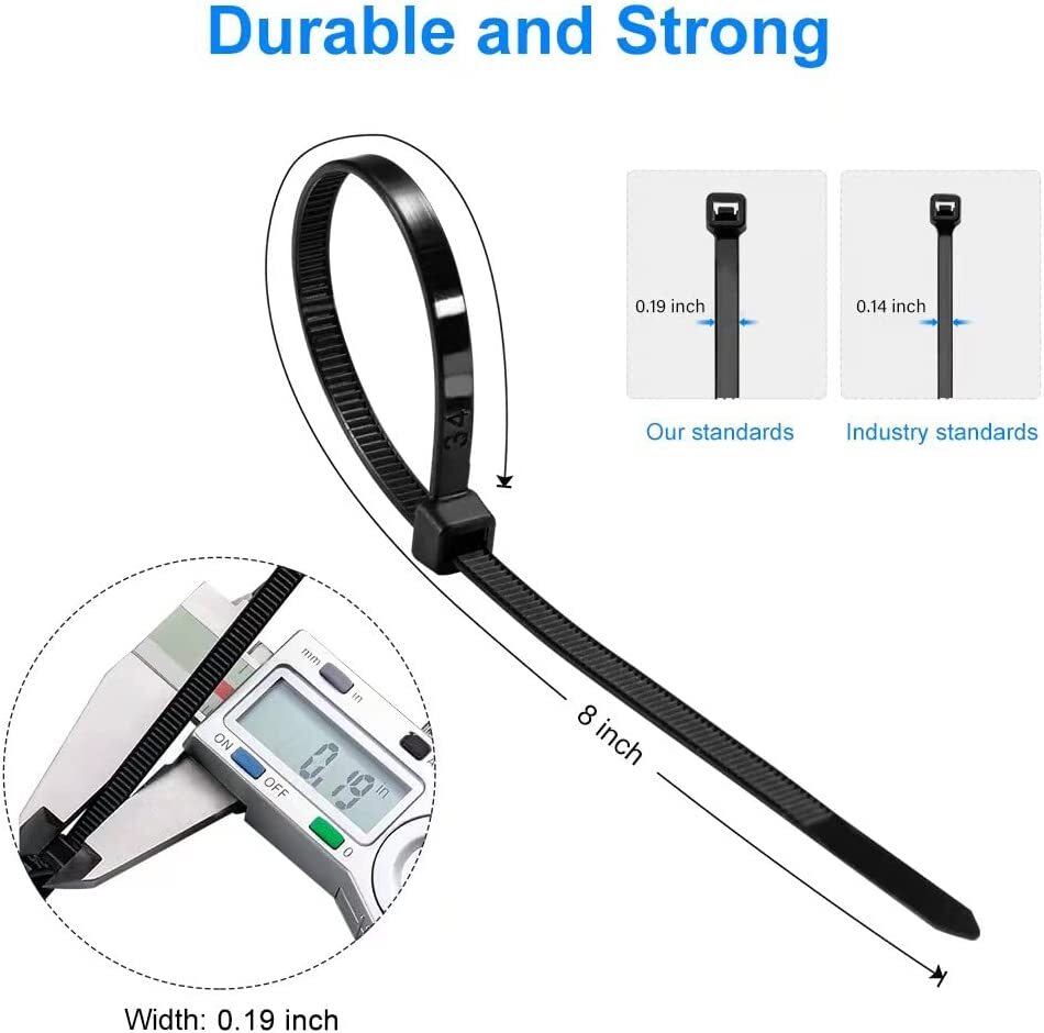 100 - 1000 Pcs 8" Heavy Duty Wire Cable Zip UV Black Nylon Tie Wraps Industrial