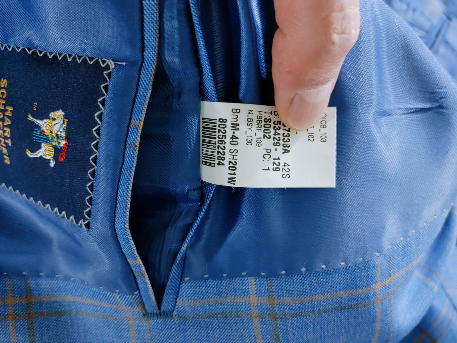 Hart Schaffner Marx Blazer Men 42S Plaid Royal Light Blue Sport Coat Jacket Wool