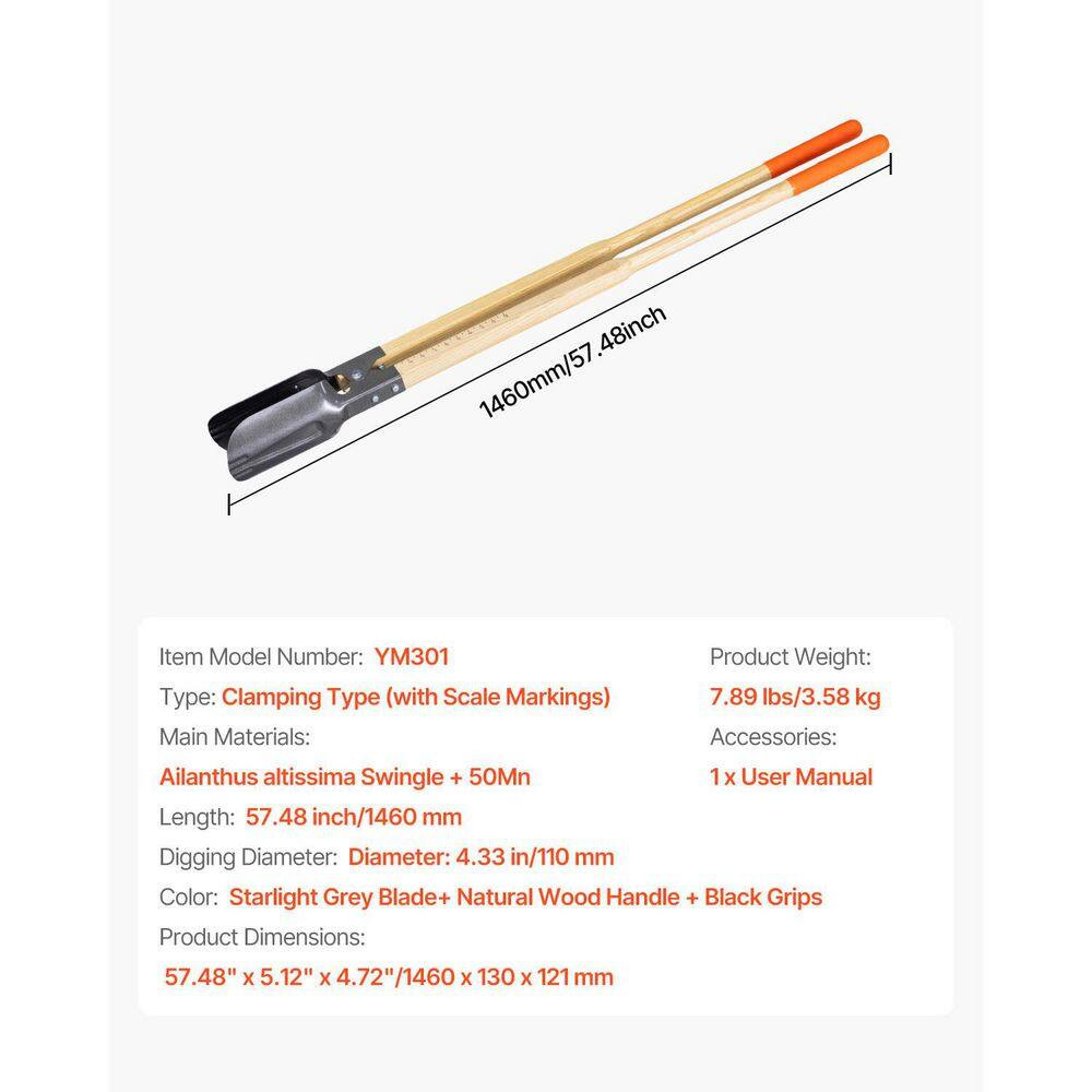 Post Hole Digger, Heavy Duty Post Hole Digger with Wood Handle, Manual Hole Digg