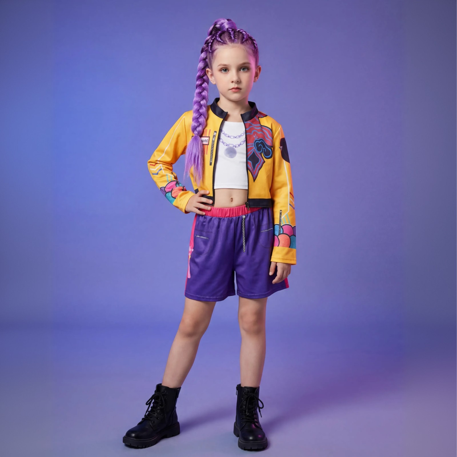 Girls K-Pop Demon Hunter Costume 3PCS | Rumi Anime Style Pajamas Set Halloween