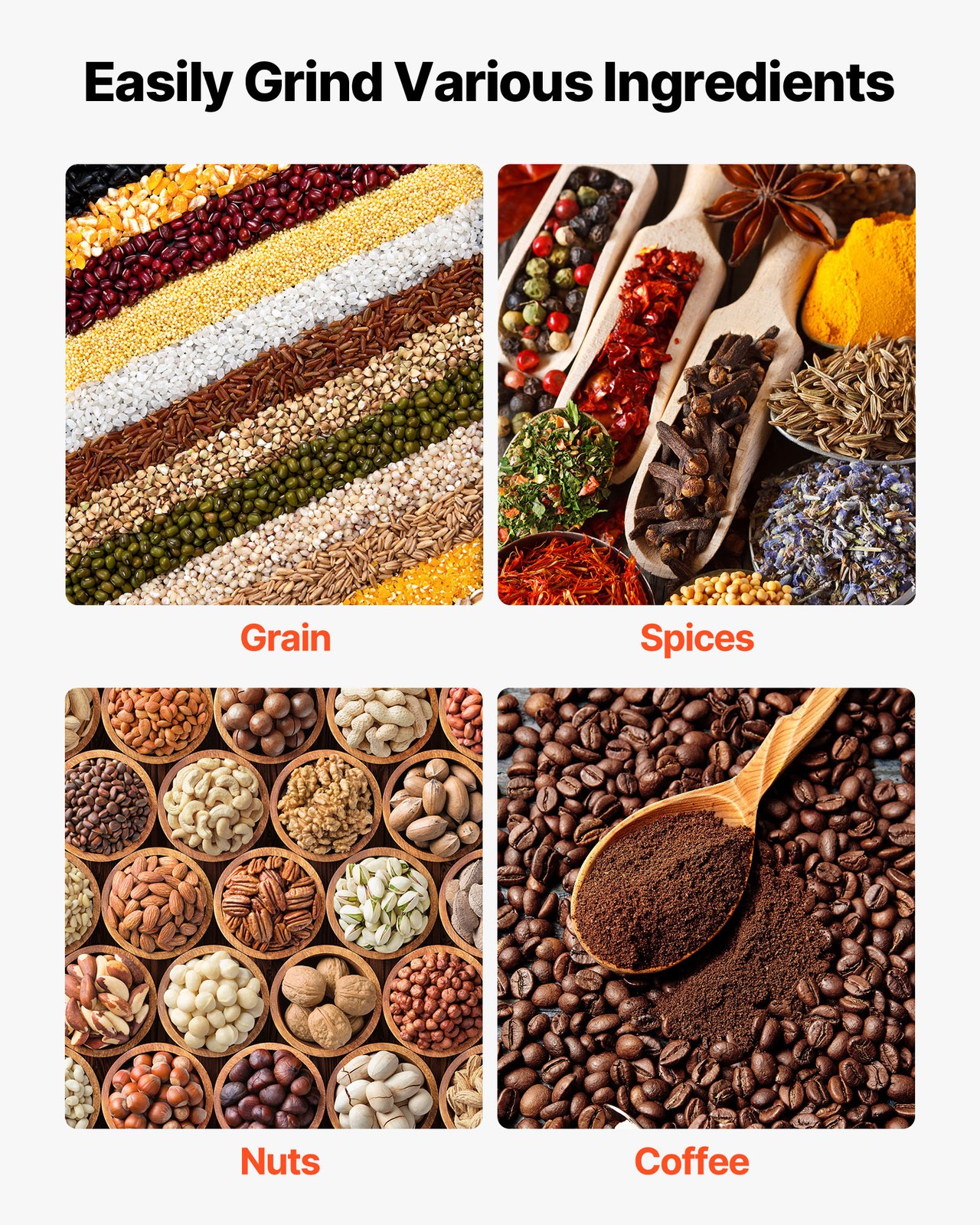 VEVOR Manual Grain Mill with High Hopper Hand-Crank Cast Iron Corn Spice Grinder