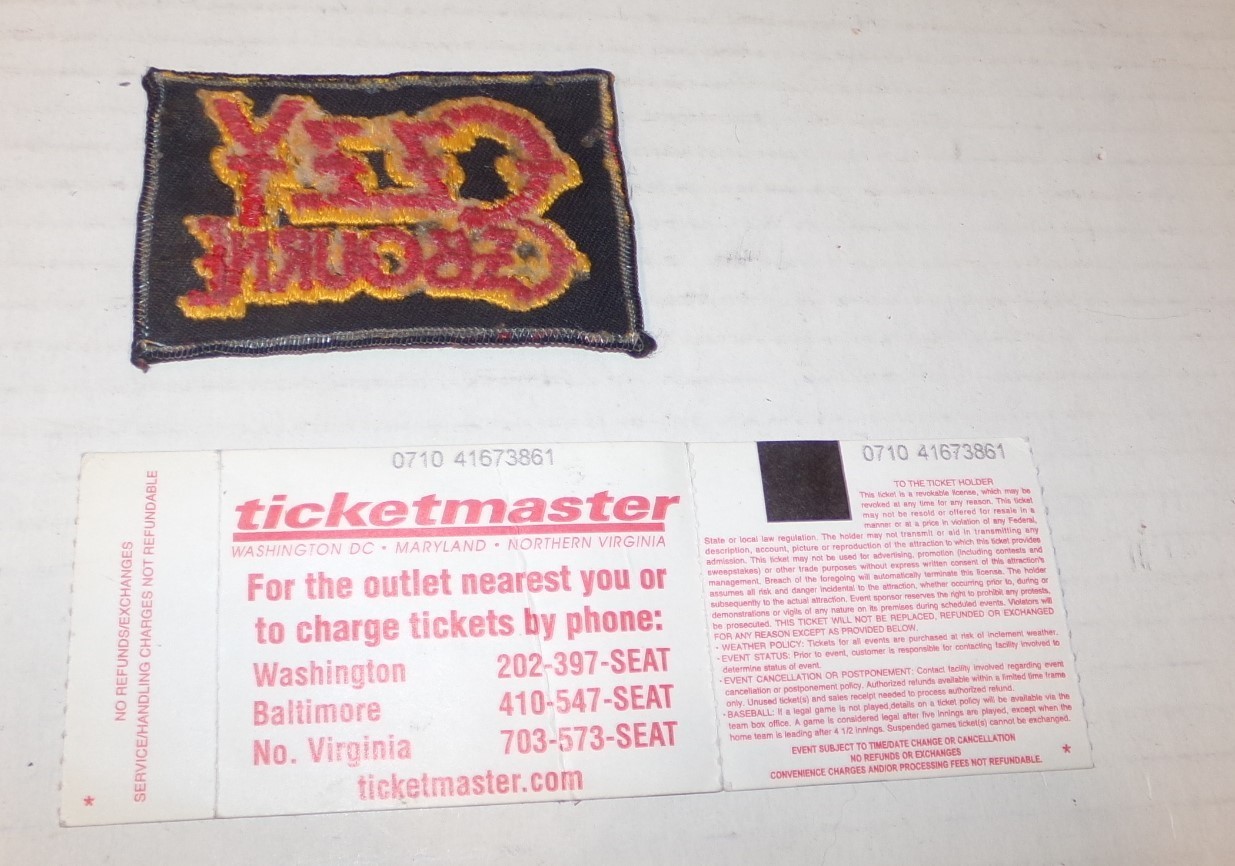 OZZY OSBOURNE CONCERT FULL TICKET 2010 AND VINTAGE PATCH