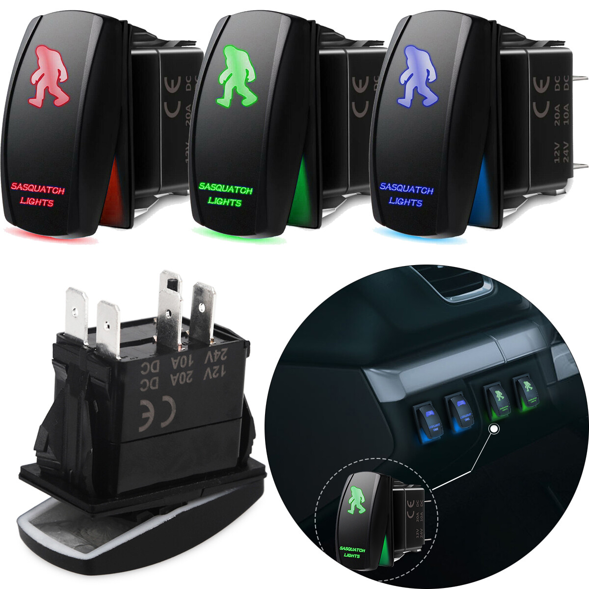 Blue/Red/Green Light Control Rocker Toggle Switch For ATV UTV ARB Carling Truck