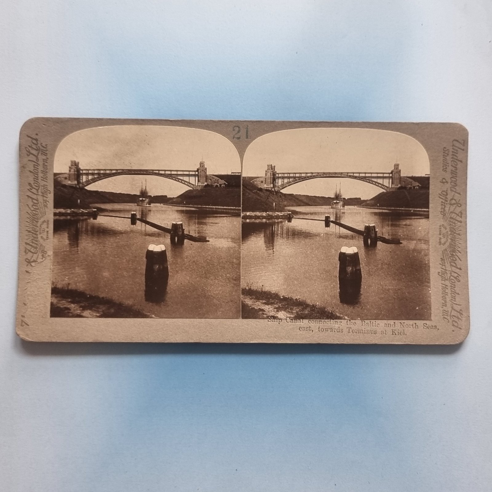 WW1 Stereoview Card 3D RP C1916 Kiel Germany Ship Canal Ship Vessel Bridge
