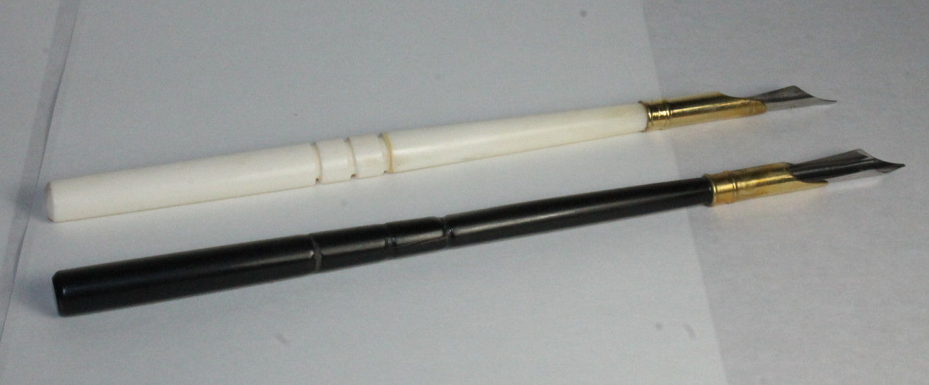 2 Antique Style Turned Bone & Horn Calligraphy Fountain Dip Ink Nib Writing Pen