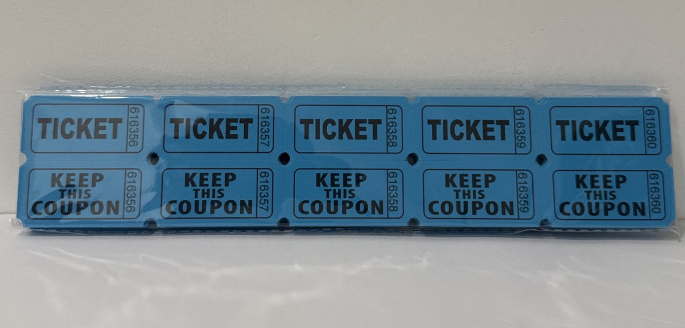 Blue Raffle Tickets One Pack of 200 Folded Flat Double Stub Split The Pot 50/50