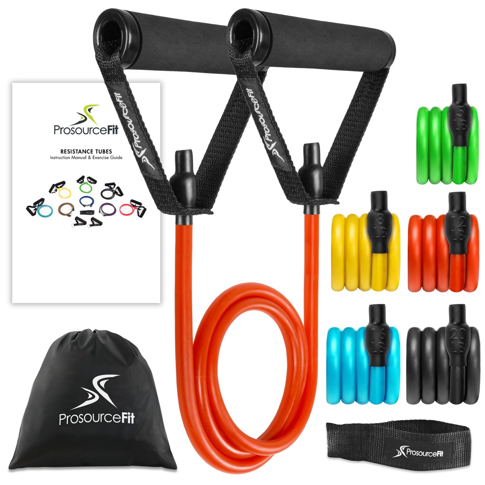 Tube Resistance Bands Set 2 - 20 LB with Attached Handles, Door Anchor and Ex...