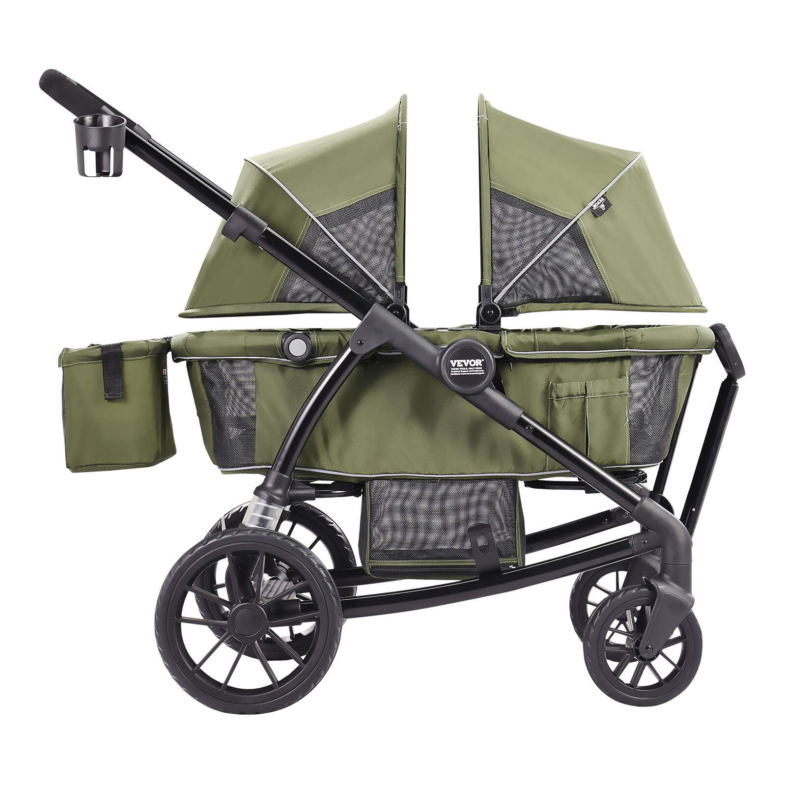VEVOR All-Terrain Stroller Wagon 2 Seats Collapsible w/ Canopy Dark Olive Green