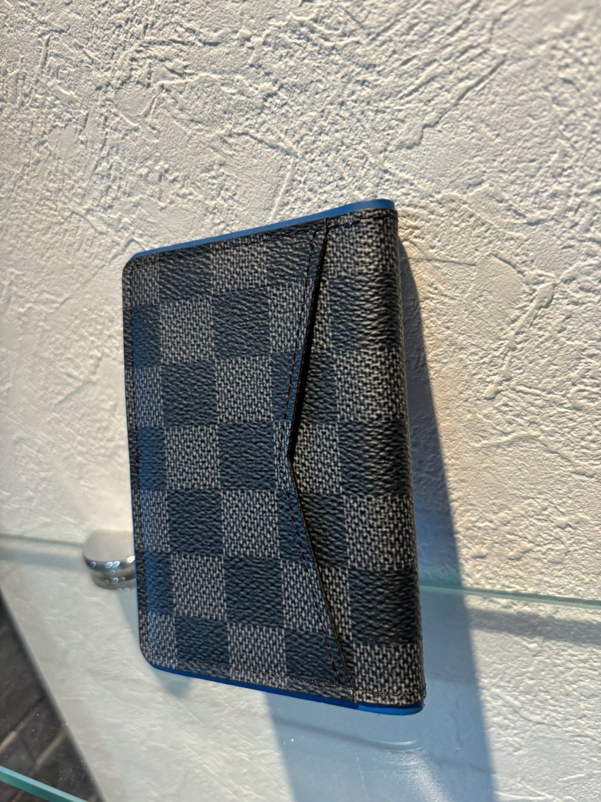AUTH Louis Vuitton N64432 Damier Graphite Blue Edge Card Case Wallet AB LV