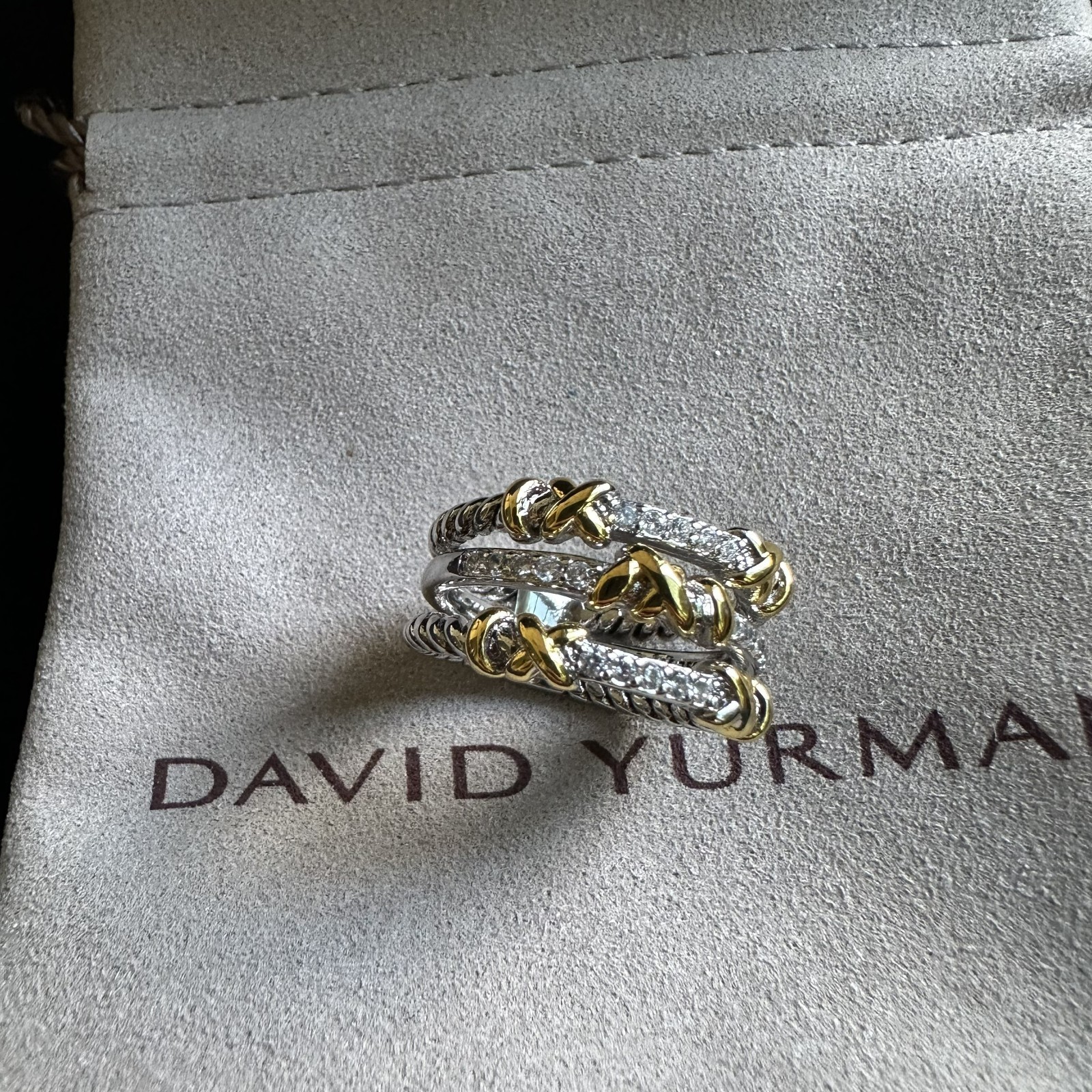 David Yurman Sterling Silver Helena Ring with 18K Gold & Diamonds Size 6