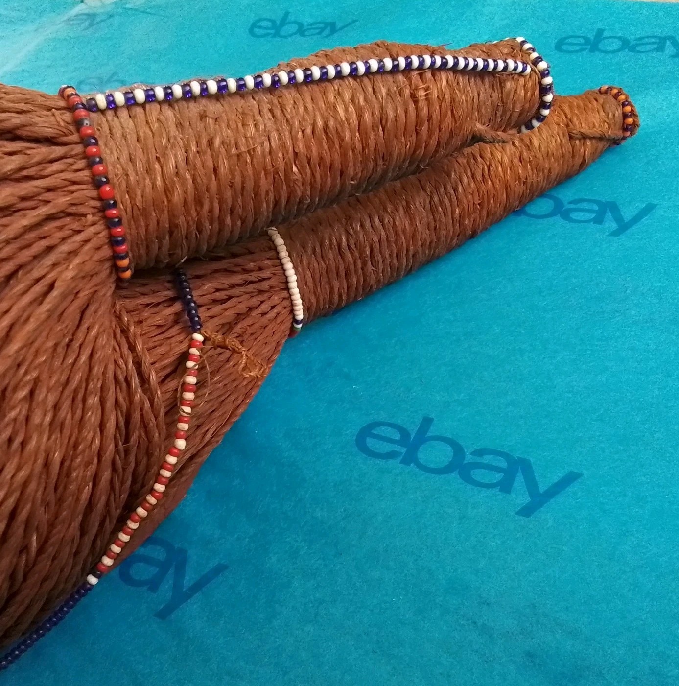 Vtg Maasai Tribal Men's Headdress, Kenya, Africa, Red Ochre Sisal Glass Beads