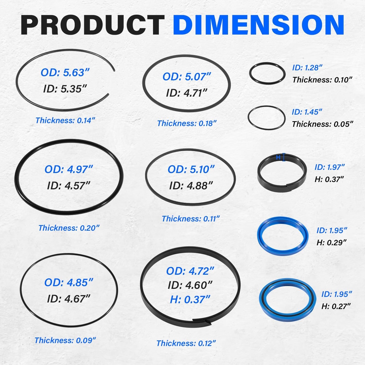 4.5" Bore x 1.75" Rod Cylinder Hydraulic Log Splitter Cylinder Rebuild Seal Kit