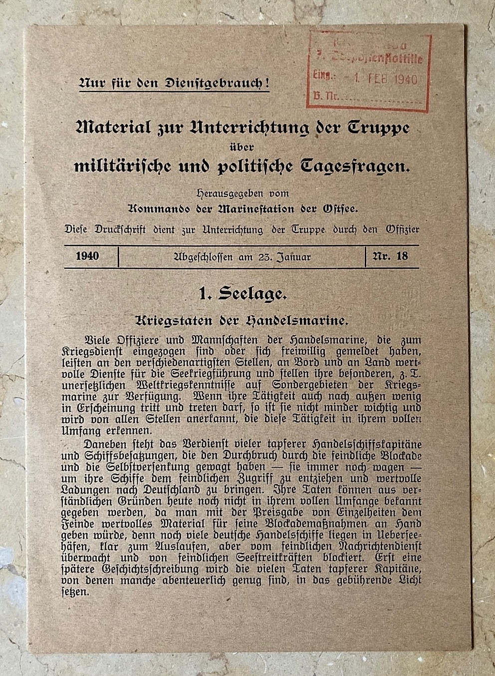 OFFICIAL! WW2 GERMAN MERCHANT NAVY INFO. BOOK FOR MILITARY/POLITICAL ISSUES 1940