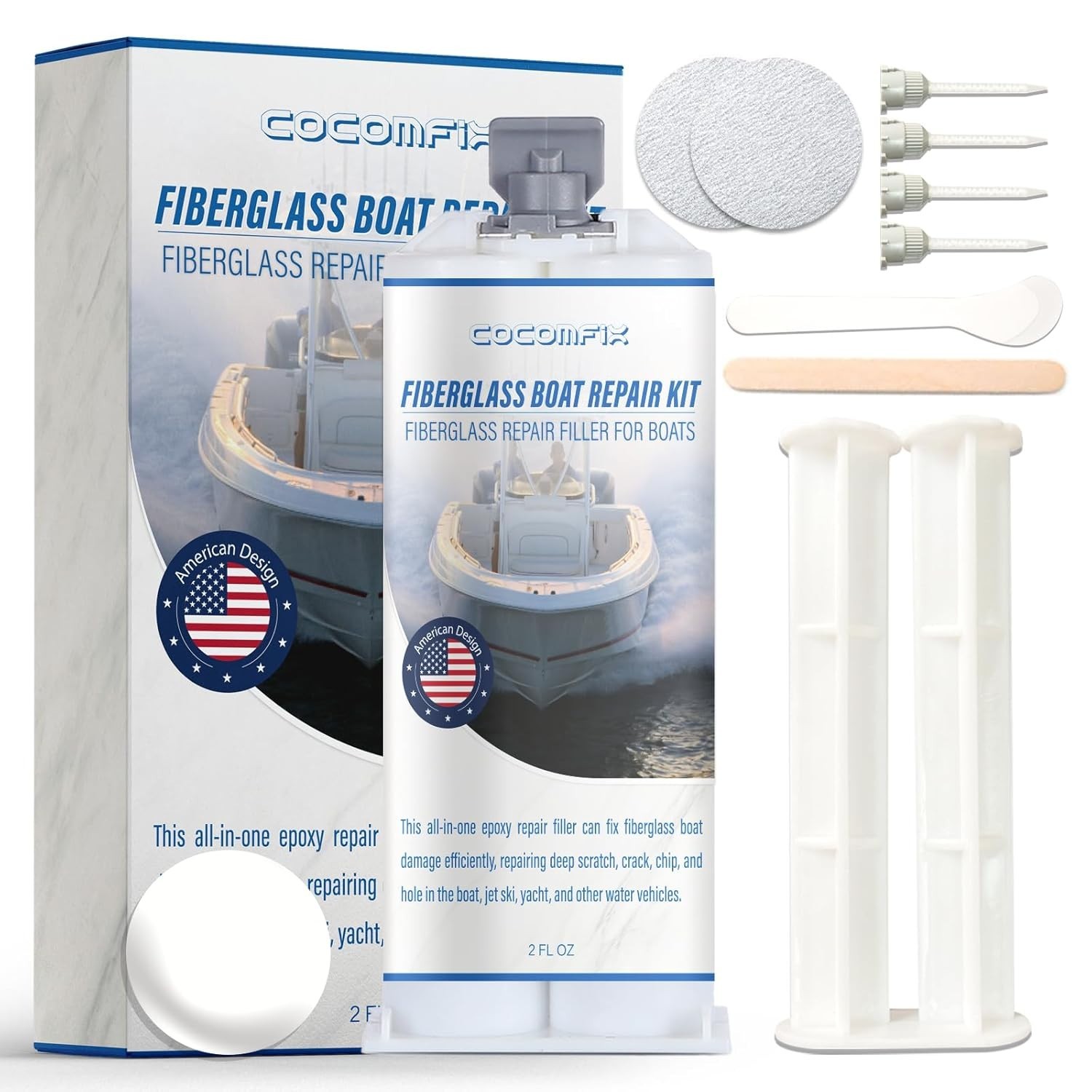 Marine Fiberglass Repair Kit, Gel Coat Repair Kit for Boats (White), Fiberglass