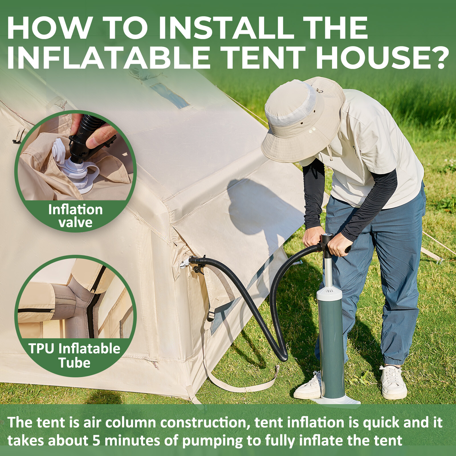 SLSY Inflatable Camping Tent with Pump 6 Person Family Camping Tent with Window