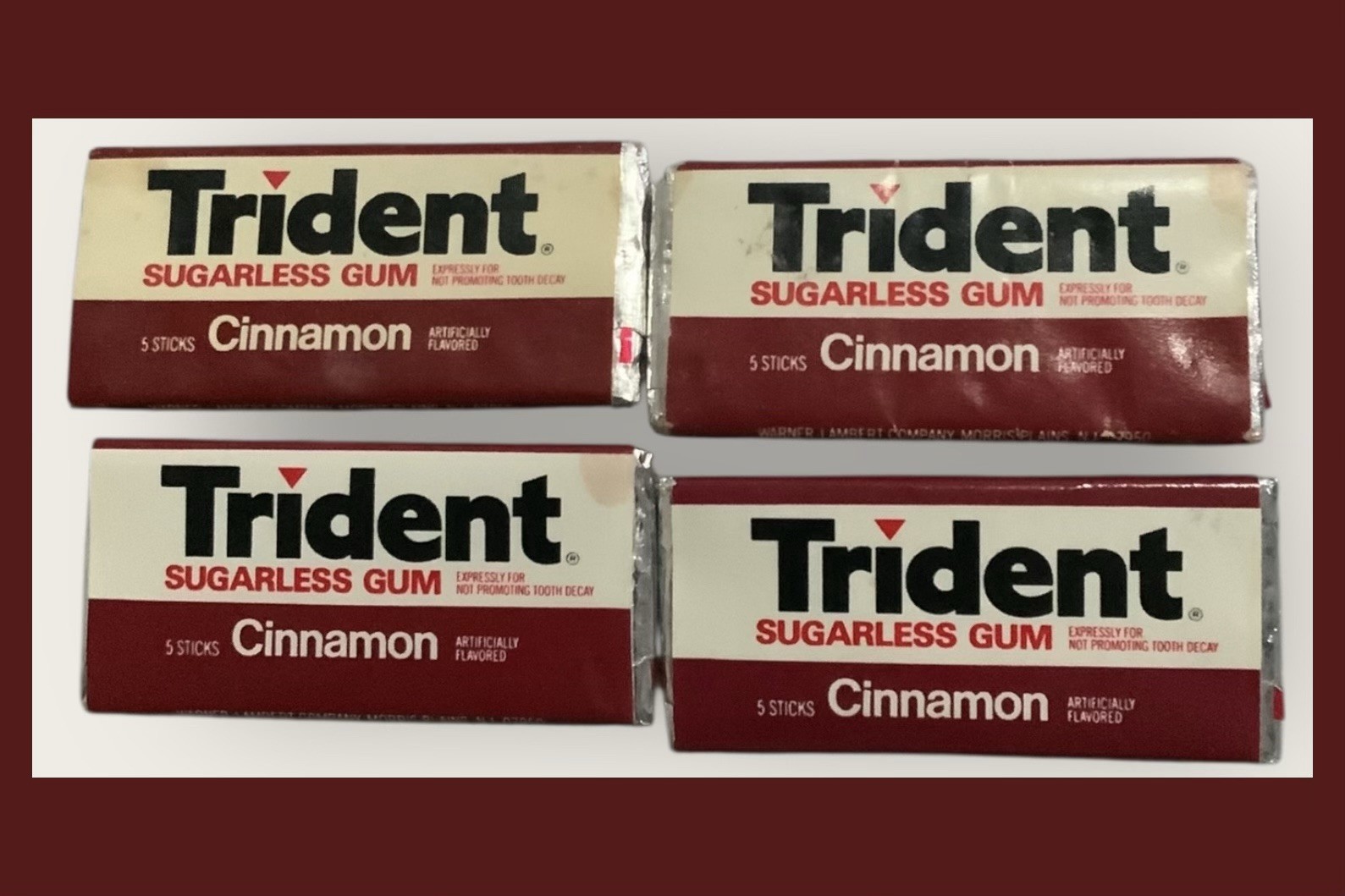 Vtg 1980’s TRIDENT Cinnamon Chewing Gum FOUR Packs NOS Unopened Advertising