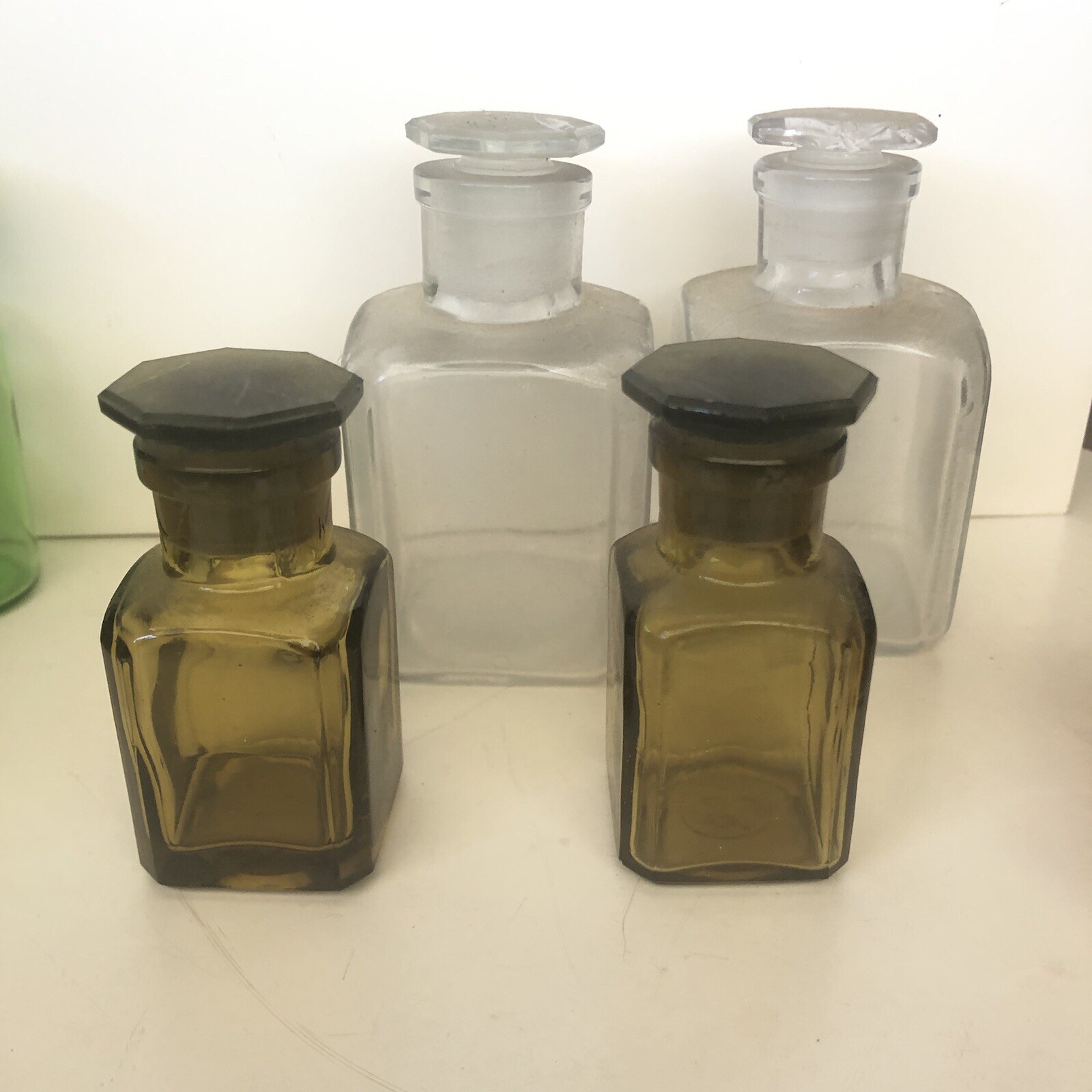 Eight Vintage Glass Reagent Science Chemistry Bottles Laboratory Wide Neck