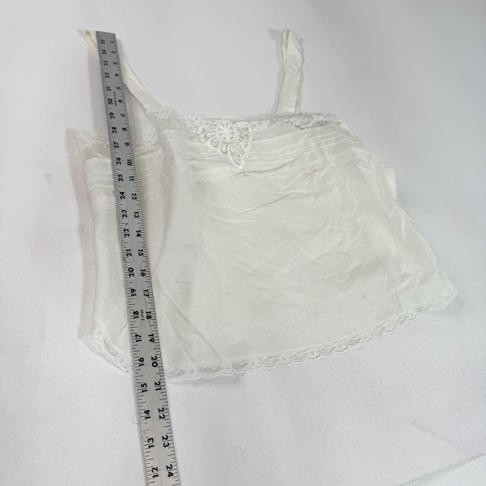 Vintage Lucie Ann II Camisole Womens Large White Lace Trim Tank Made In USA