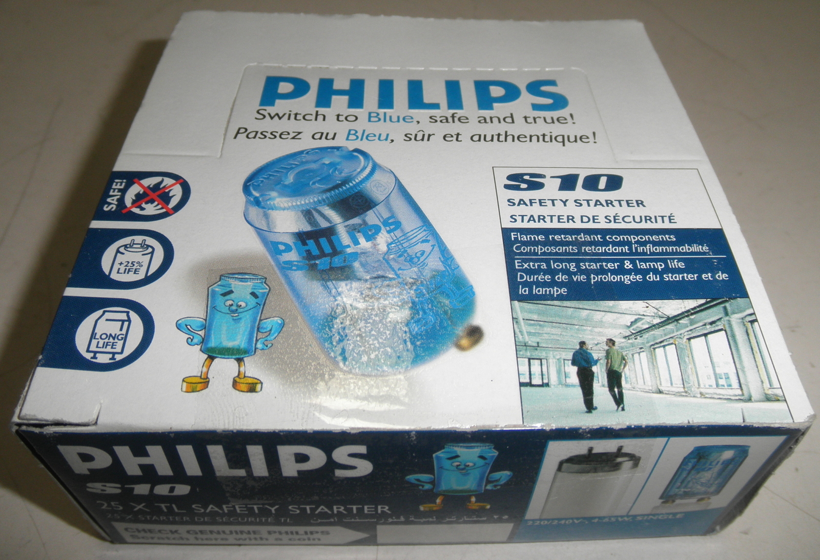 Box of 25 S10 Safety Starter Philips fits Fluorescent Tubes TL Fluorescent La...