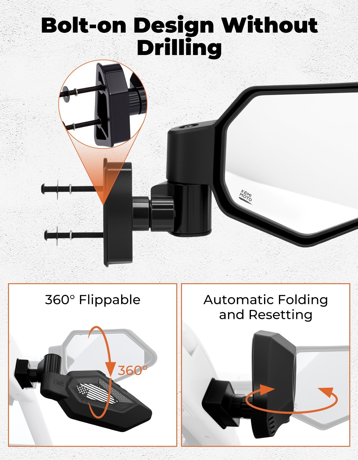 UTV X3 Side Mirrors Spring Back Feature for 2017-2025 Can Am Maverick X3& X3 Max