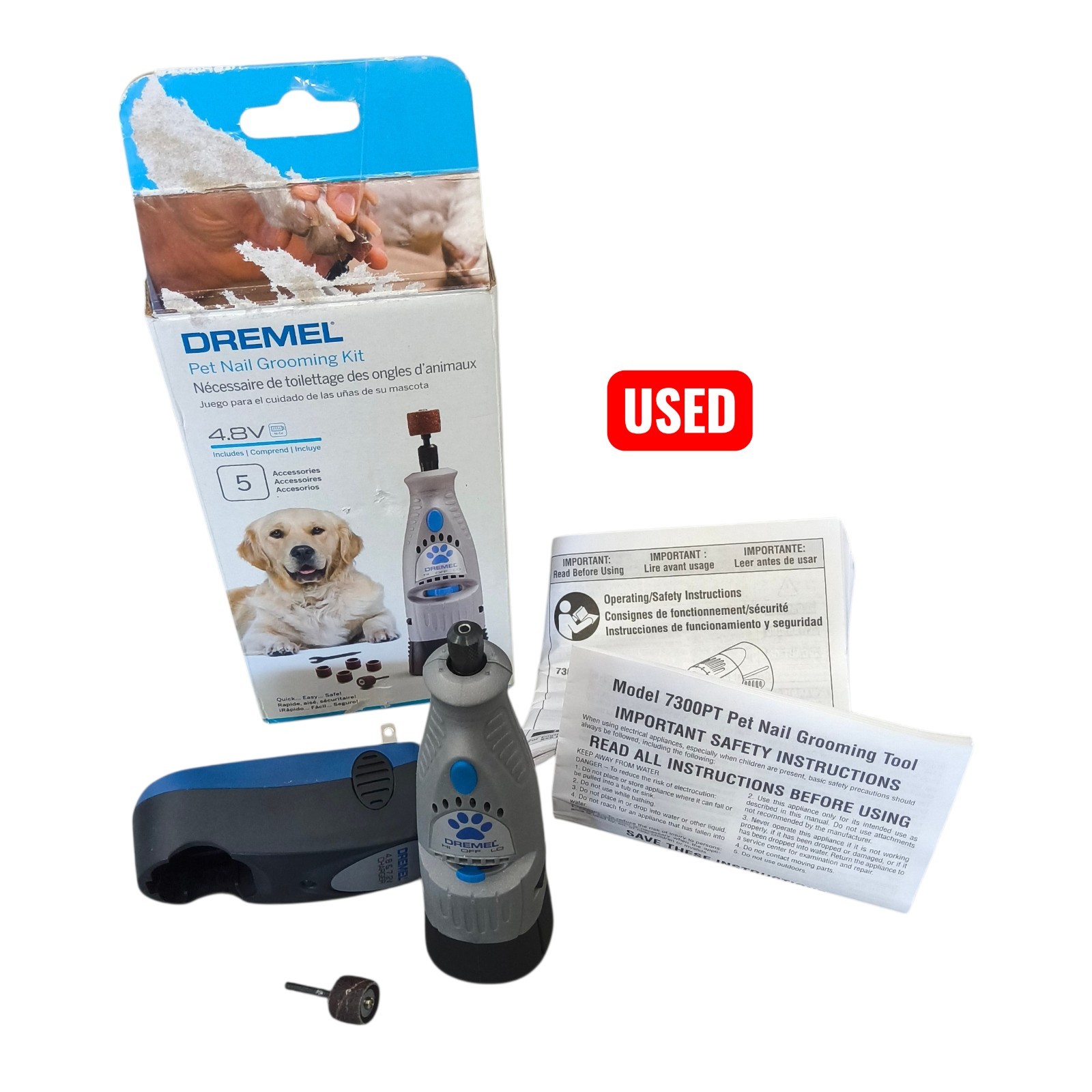 Dremel 7300-PT Rotary Pet Nail Grooming Kit w/ Accessories Charger Dog
