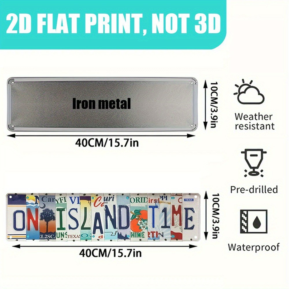 Vintage License Plate Art Sign On Island Time Wall Art Decor Beach/Patio 4×16in