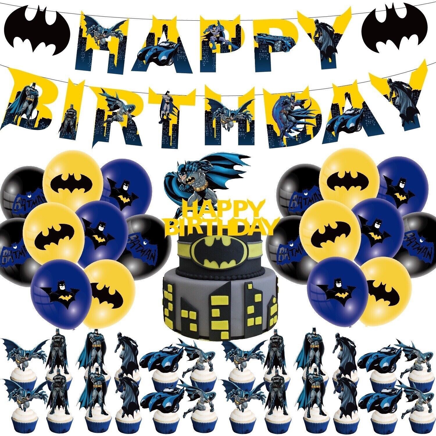 Batman Superhero Birthday Party Decoration Set,Include Banner Balloon CakeTopper
