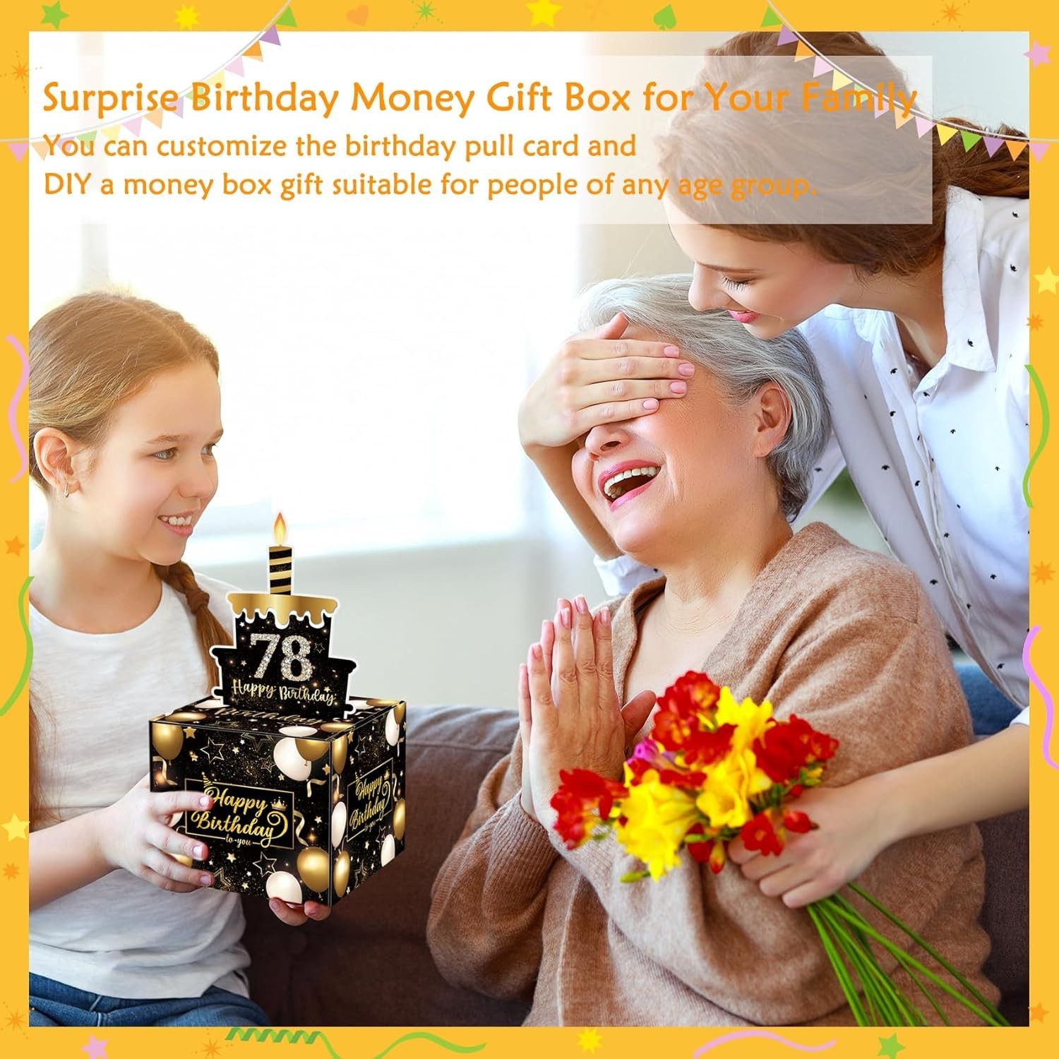 Birthday Money Gift Box with DIY Stickers for Any Ages, Surprise Money Holder...