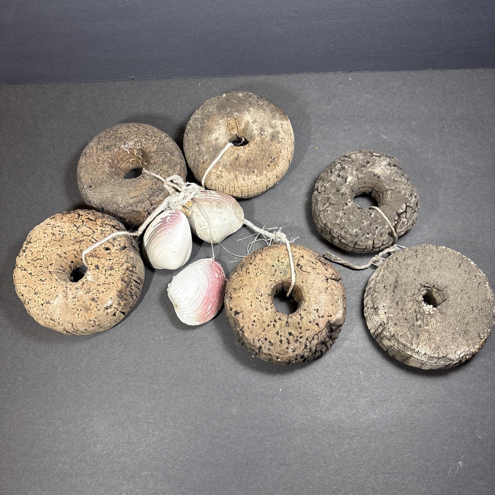 Vintage Lot Cork Fishing Floats Six Pieces Natural Cork Floats With Old Netting