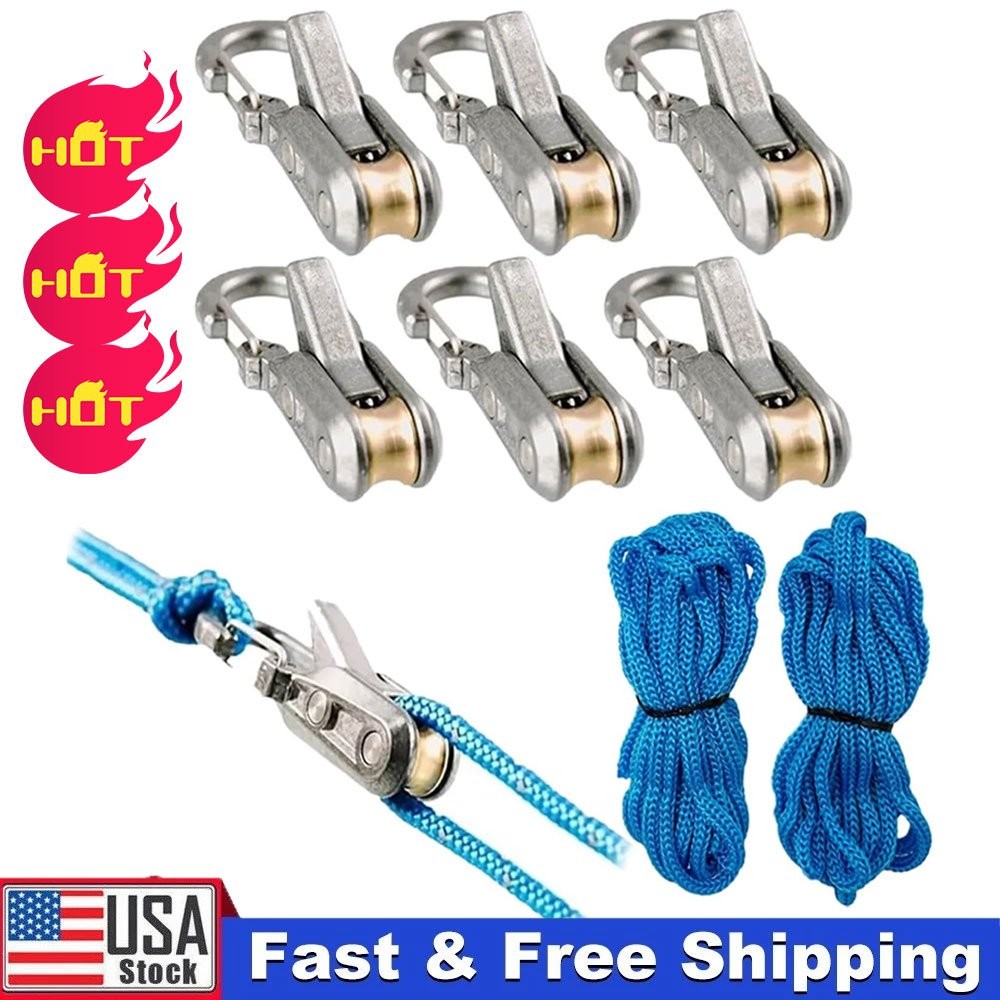6 Hooks Rope with Roller Tensioner Lock Buckle Tie Down Rope Cargo Tightening US