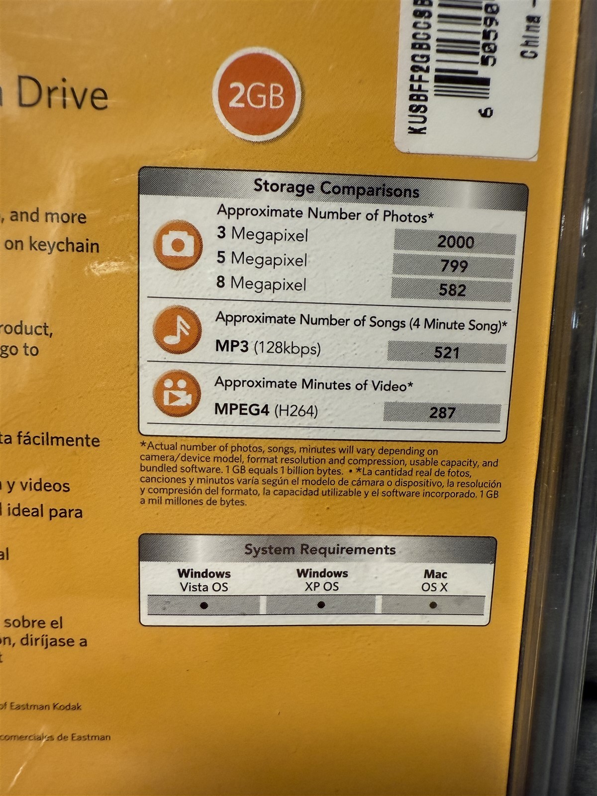 NEW KODAK 2GB USB MULTIMEDIA DRIVE "HOLDS UP TO 500 PICTURES"