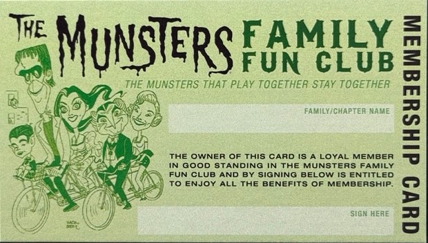 VRHTF NHRA VINTAGE RARE "MUNSTERS FUN CLUB" MEMBERSHIP CARD 2" X 3.5"