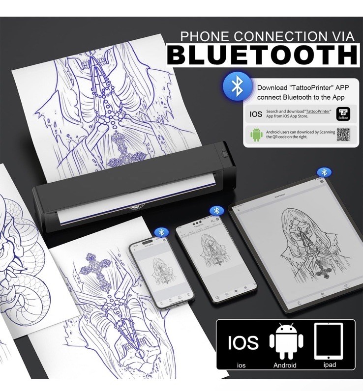 Wormhole Tattoo Stencil Printer Wireless Bluetooth 2,500mAh Battery Portable