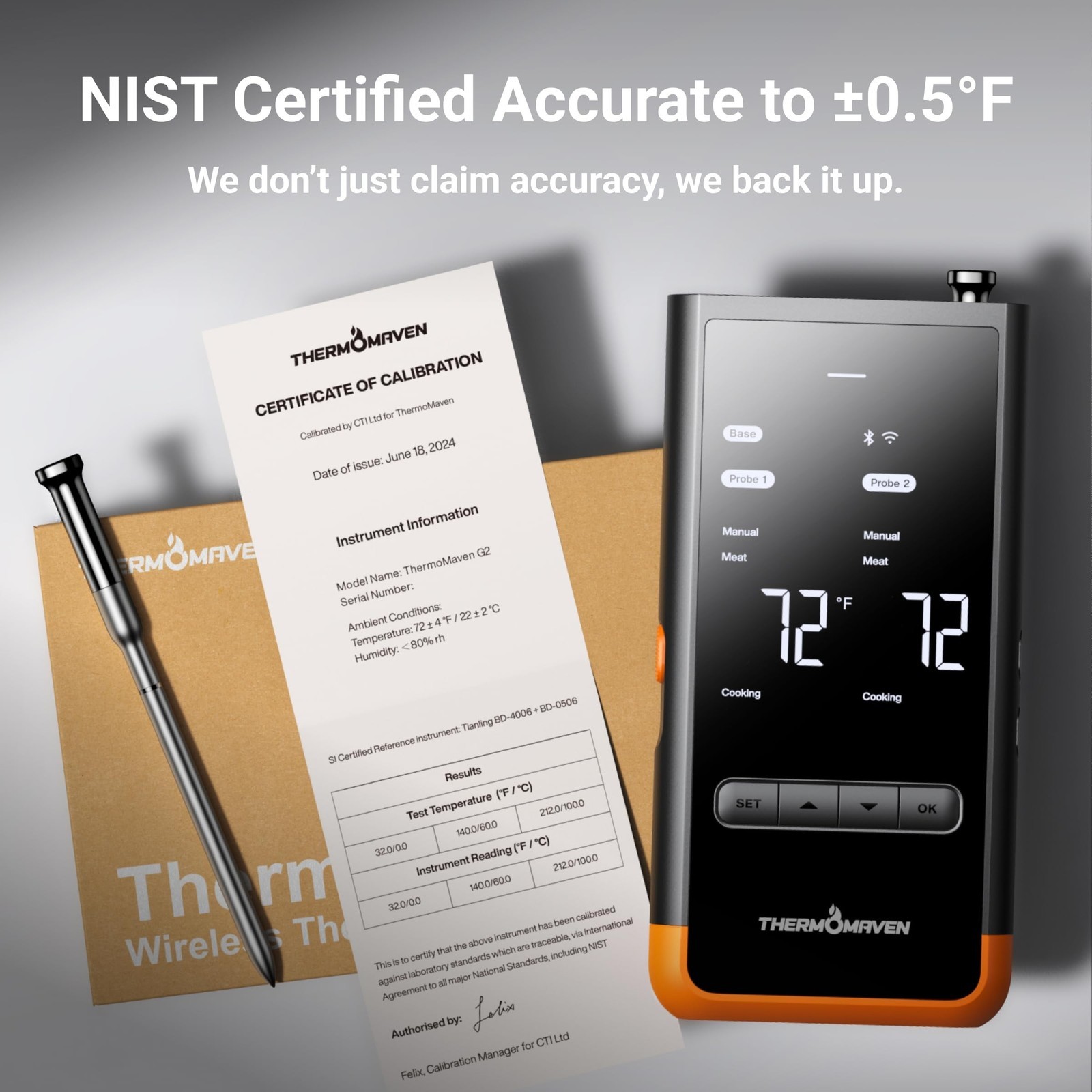 THERMOMAVEN G2 Wireless Thermometer - 2 Probe Set Standalone Base & WiFi WT07