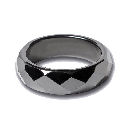 6mm Faceted Hematite Gemstone Plain Band Ring