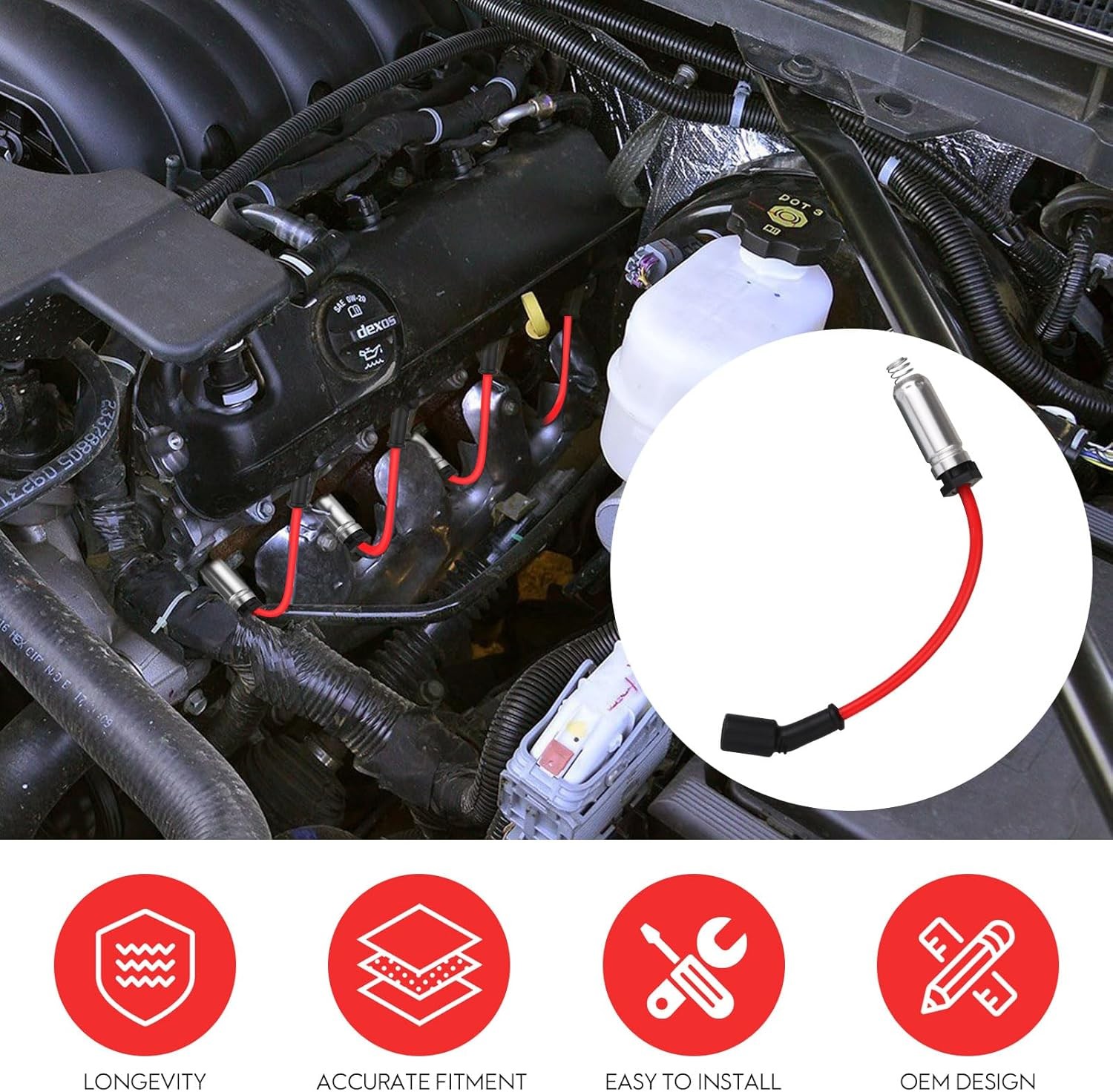 8 Pcs Spark Plug Wires Set & 41-110 Iridium Spark Plugs Compatible with 2000-201