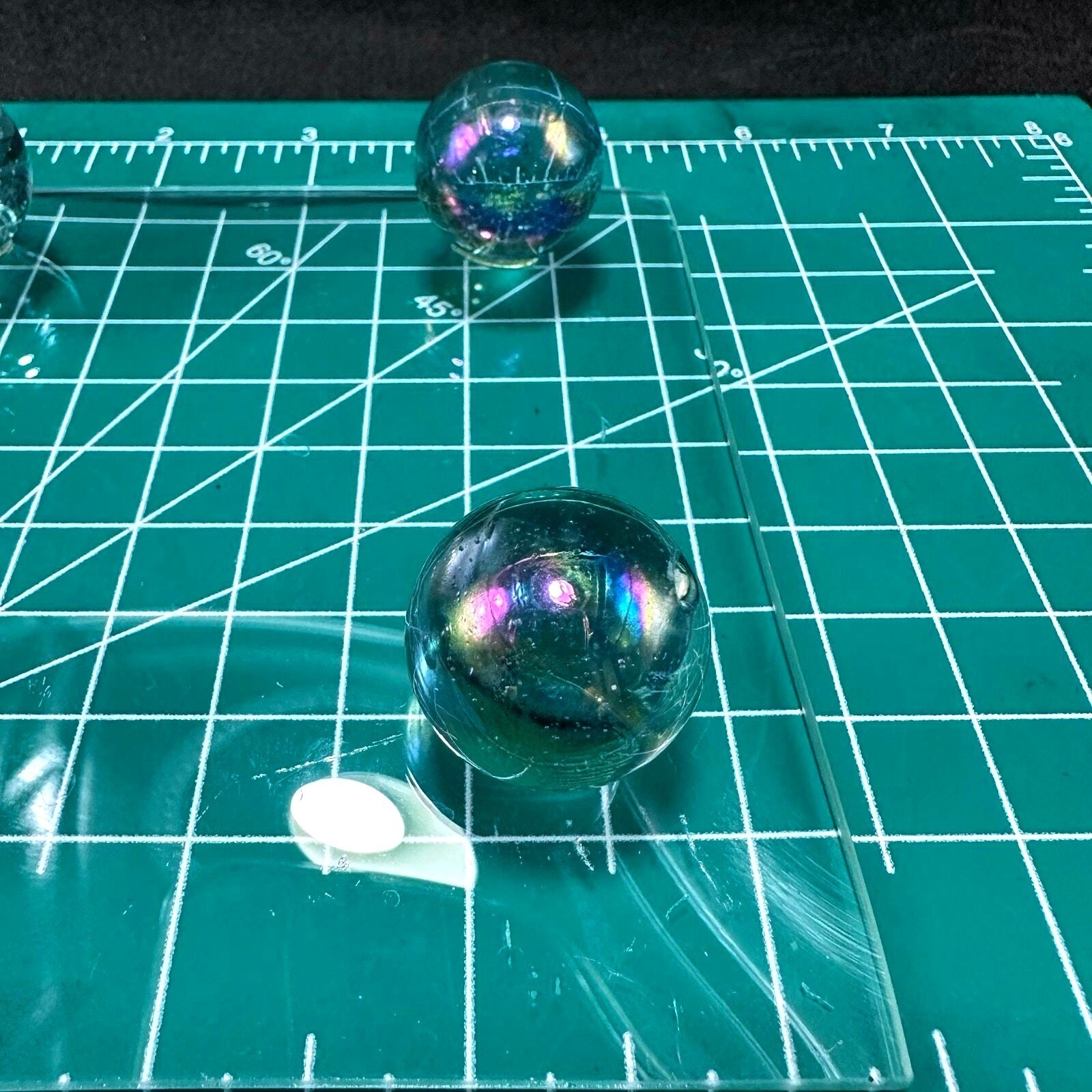 Glass Square Tray with Four Iridescent Orb Feet Decorative Display Stand