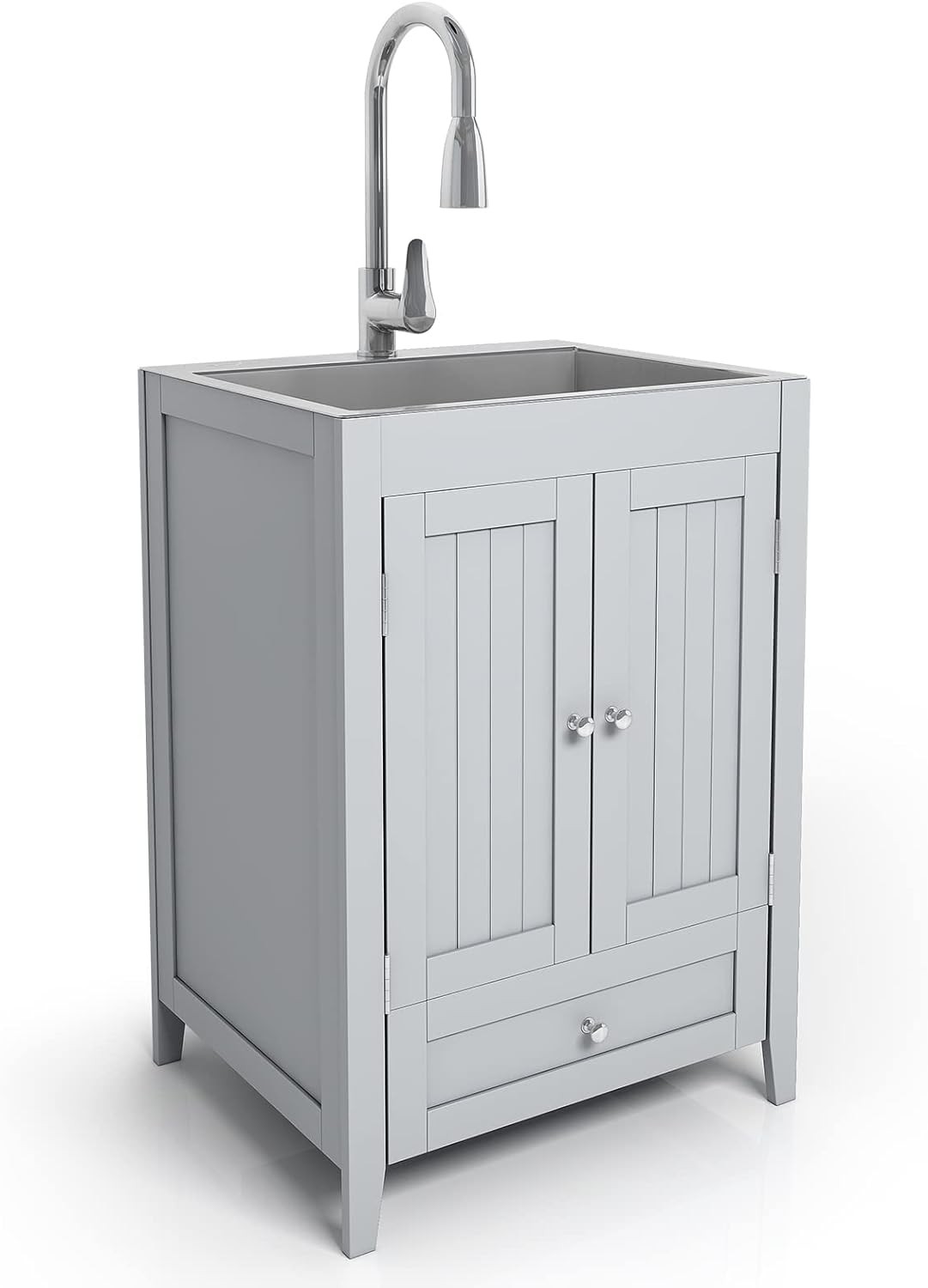 Stainless Steel Utility Sink with Cabinet and Pull-Down Faucet for Laundry Room