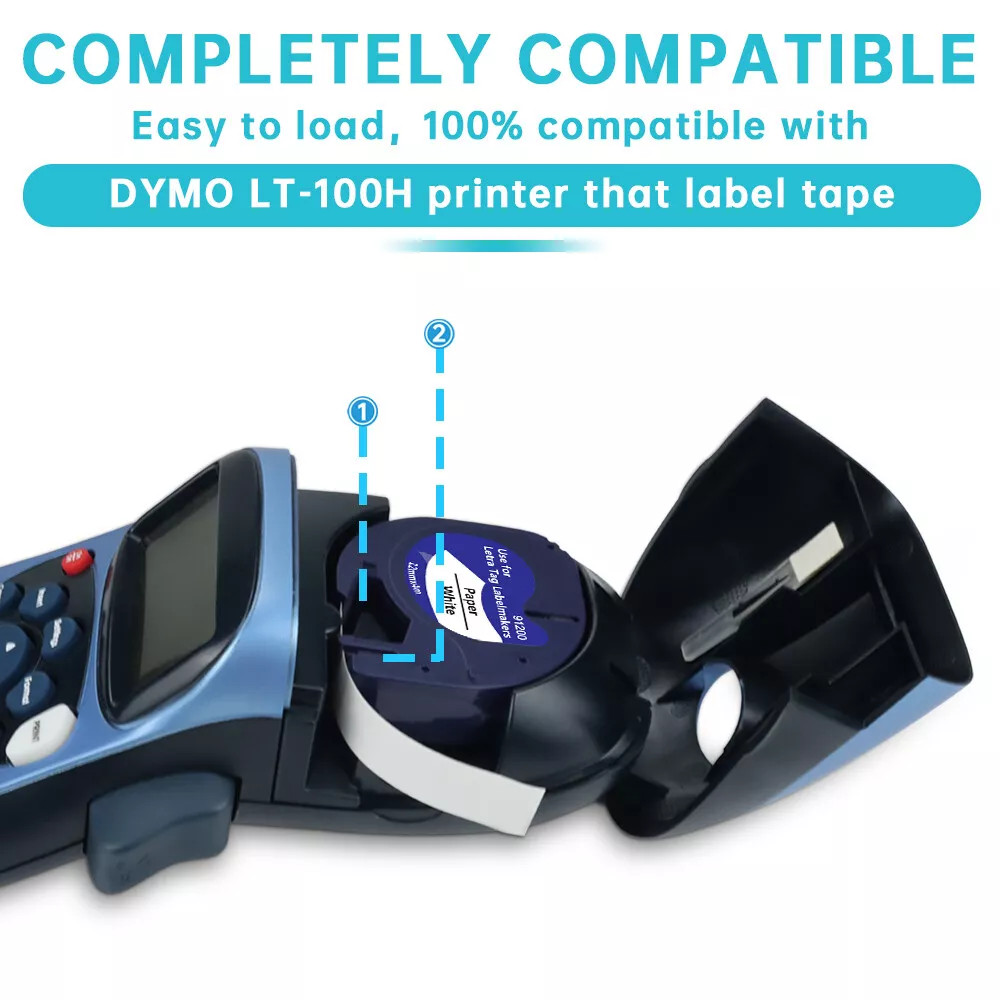 10PK DYMO LetraTag Tape Refills 91330 12mm Compatible for LT-100H White Paper