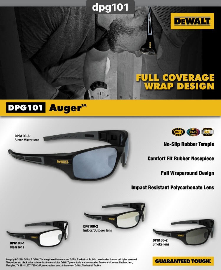 DeWalt Protective Safety Glasses Sporty Work Eyewear UV ANSI Z87+ Sunglasses