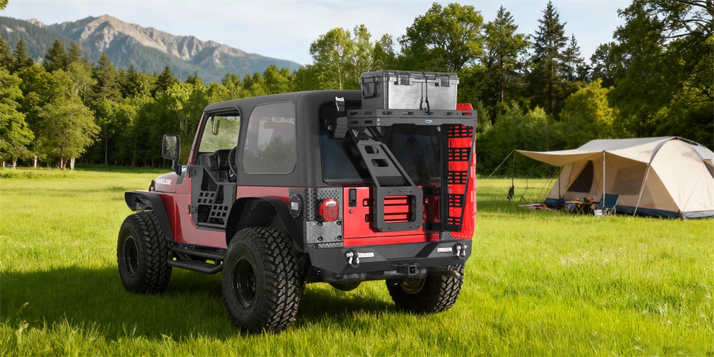 Hooke Road Tailgate Basket Rear Cargo Rack w/ Hinge for Jeep Wrangler TJ 97-06