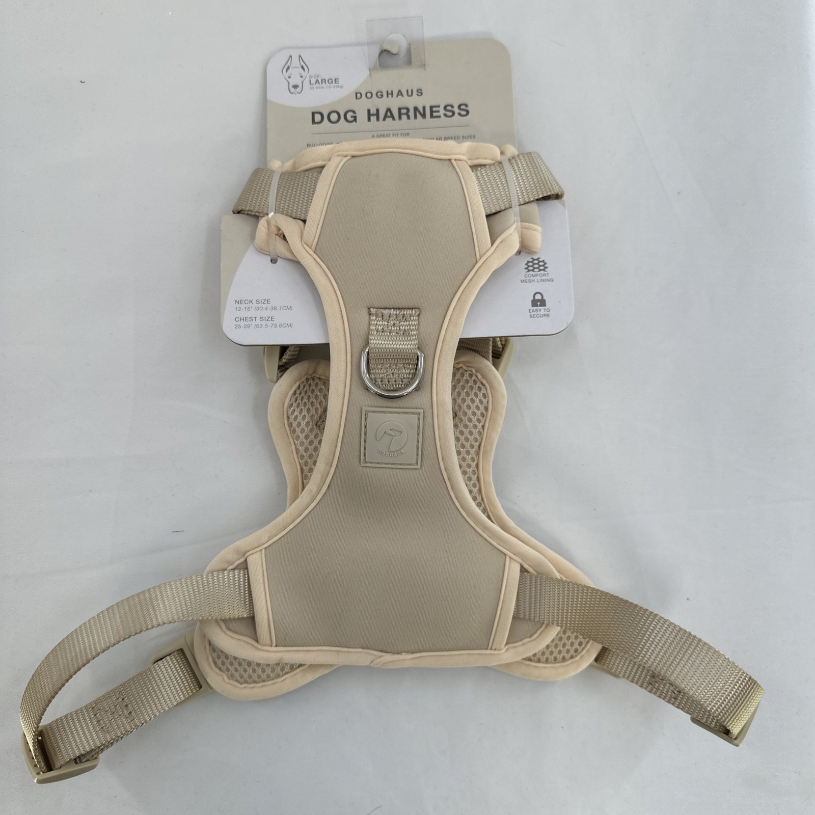 Doghaus Dog Harness LARGE (33-55lb) Cream Ivory Neoprene Mesh Adjustable Durable