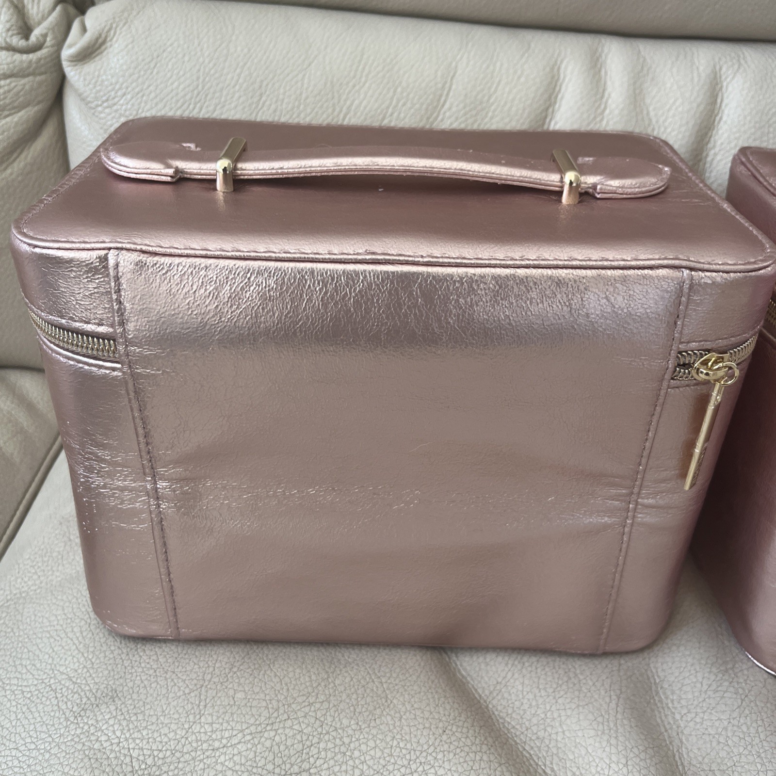 x2 Lancome Rose Gold Pink Cosmetic Top Handle Train Case