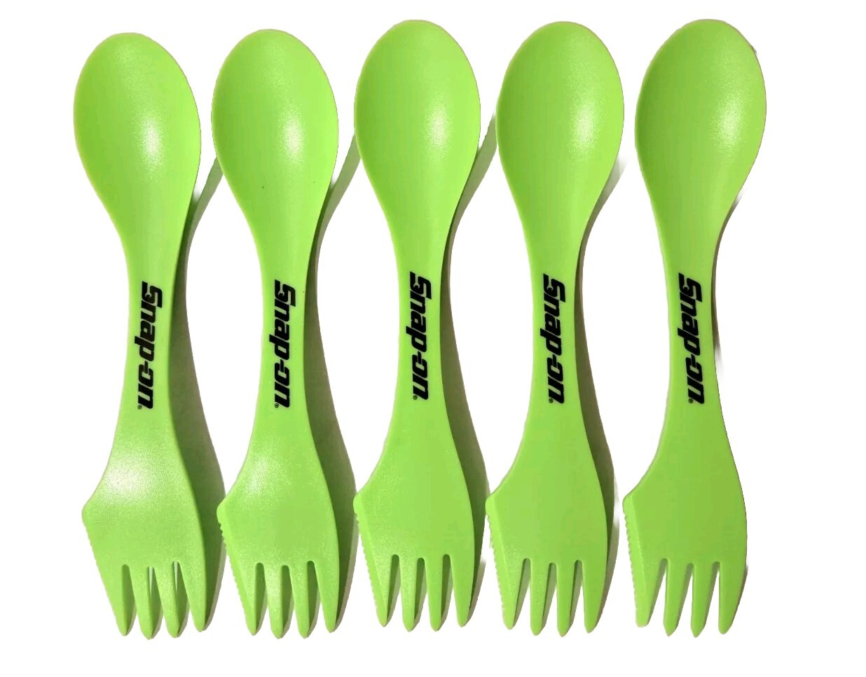 5X Snap On Tools Promo GREEN REUSABLE Plastic Spork Spoon Fork Knife Cutlery NEW