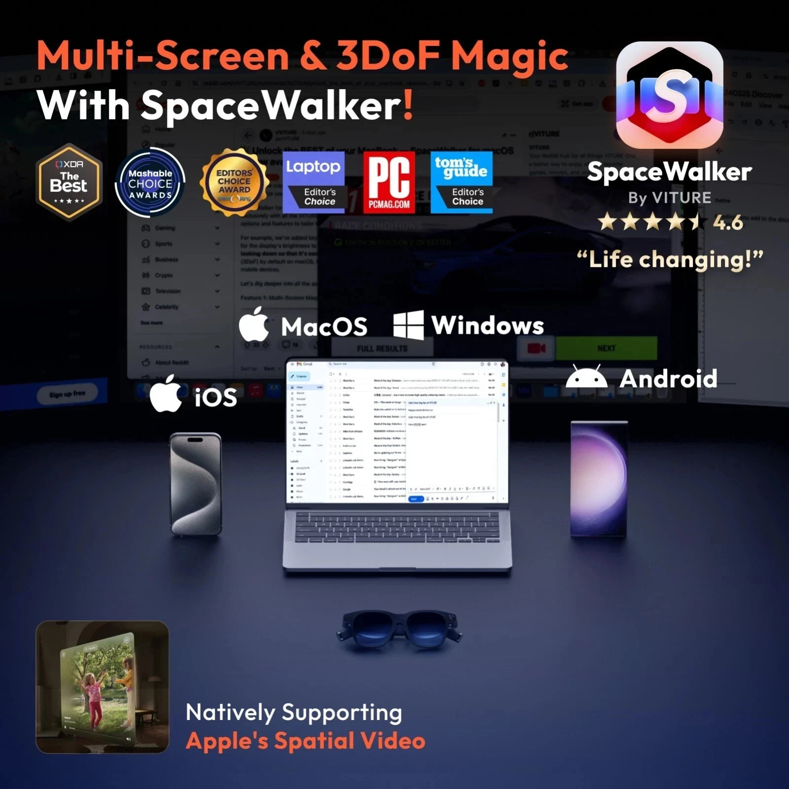 VITURE One Lite XR Glasses 120" Full HD AR SmartGlasses fits iPhone 16/15 (Good)