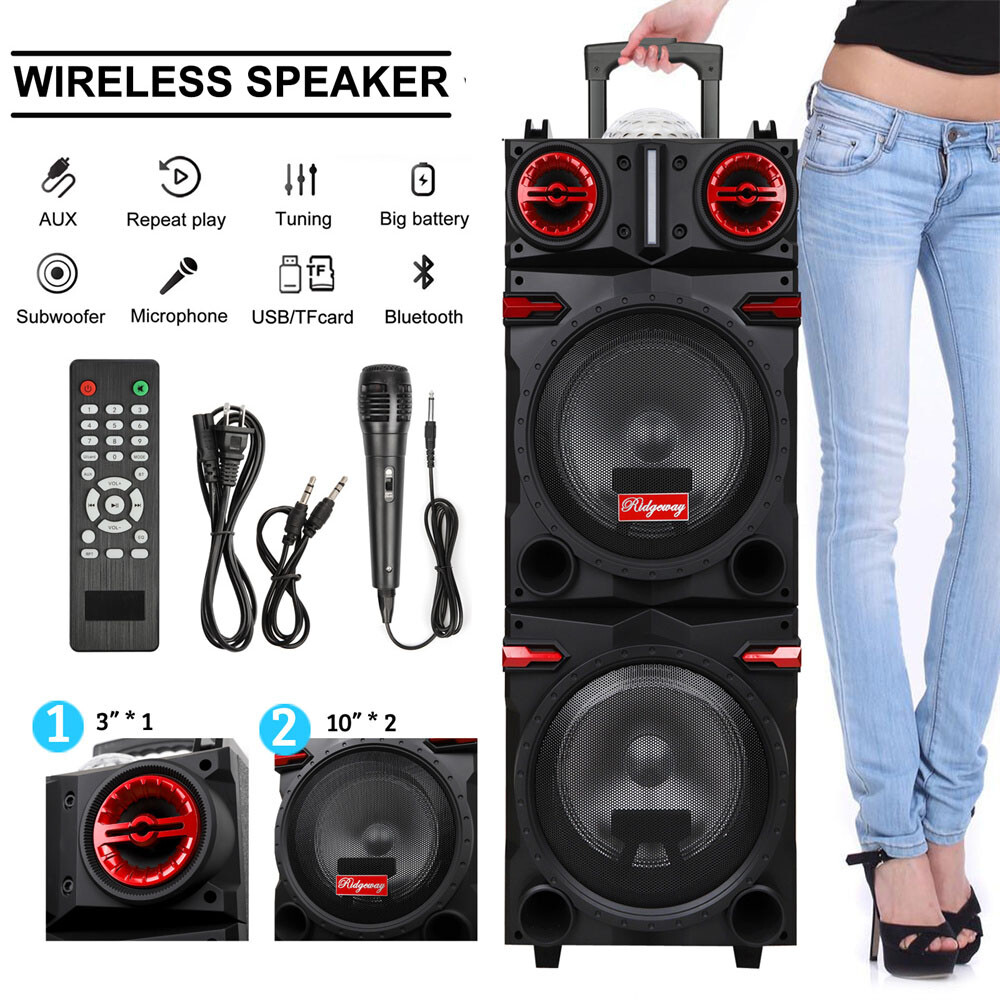 9000W Dual 10" Woofer Bluetooth Speaker Rechargable For Party FM Karaok DJ AUX
